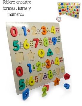 TABLERO ENCASTRE FORMAS, LETRAS Y NUMEROS 30X30 CM. PHI PHI TOYS