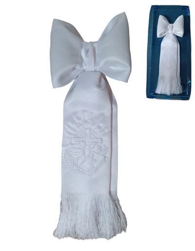 BRAZAL BORDADO BLANCO CRUZ Y COPA COMUNION