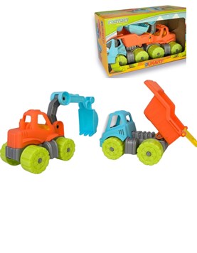 Set construcción x2.Camion volcador y RetroExcavadora 31X11X8 CM Duravit.