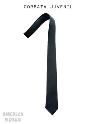 Corbata primaria negra juvenil con pasador colegial,largo 1,20cm x 6