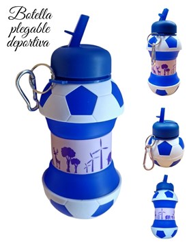 PROMO 40% OFF: AZUL BOTELLA SILICONA VASO PLEGABLE DEPORTIVA FORMA PELOTA