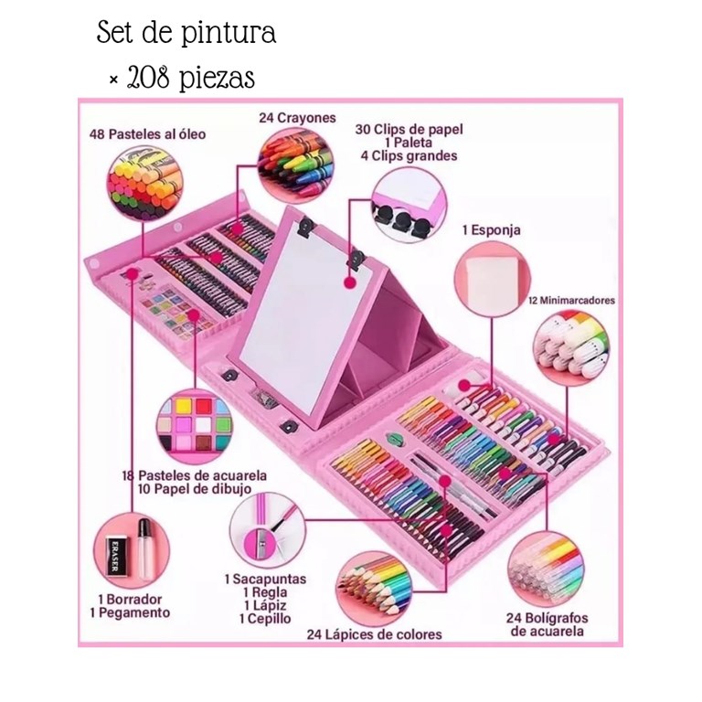 AAL-202 SET DE PINTURA X 208 PIEZAS EN ESTUCHE. CONTIENE LAPICES DE COLORES, ACUAELAS, PAPEL, CLIPS Y LAPIZ.