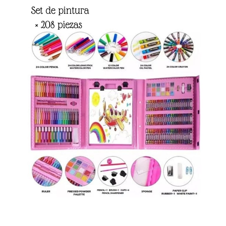 AAL-202 SET DE PINTURA X 208 PIEZAS EN ESTUCHE. CONTIENE LAPICES DE COLORES, ACUAELAS, PAPEL, CLIPS Y LAPIZ.