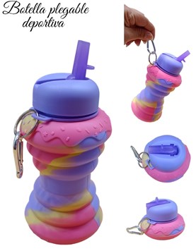 PROMO 40% OFF: LILA BOTELLA SILICONA VASO PLEGABLE DEPORTIVA FORMA DONA