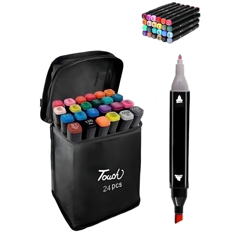 MARCADORES DOBLE PUNTA X 24 UNIDADES EN ESTUCHE CON CIERRE