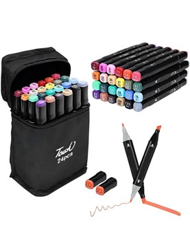 MARCADORES DOBLE PUNTA X 24 UNIDADES EN ESTUCHE CON CIERRE