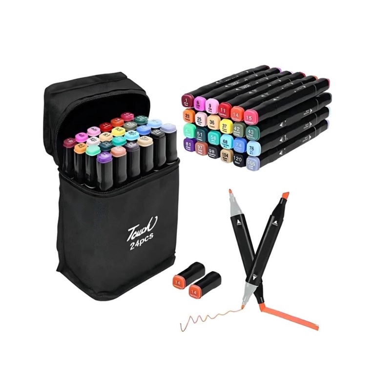 MARCADORES DOBLE PUNTA X 24 UNIDADES EN ESTUCHE CON CIERRE