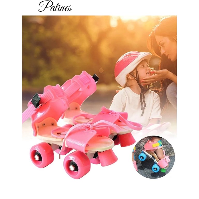 PATIN INFANTIL DE 4 RUEDAS ajuste con hebilla, freno delantero, ruedas PVC. Extensible talle 23 al 32