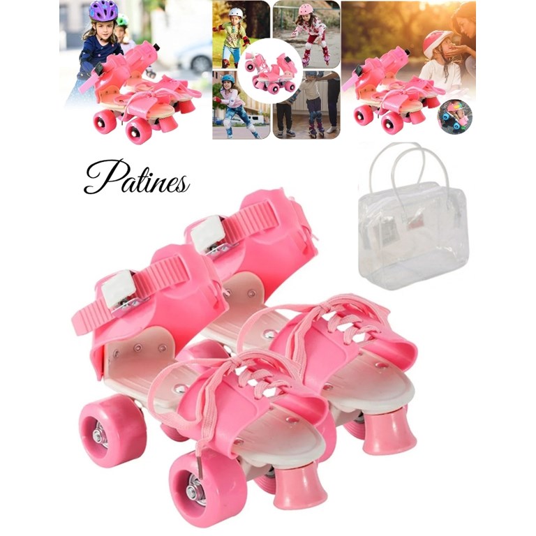 PATIN INFANTIL DE 4 RUEDAS ajuste con hebilla, freno delantero, ruedas PVC. Extensible talle 23 al 32