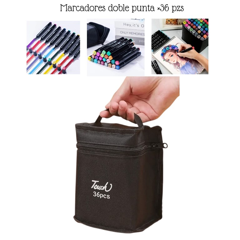 MARCADORES DOBLE PUNTA X 36 UNIDADES EN ESTUCHE CON CIERRE
