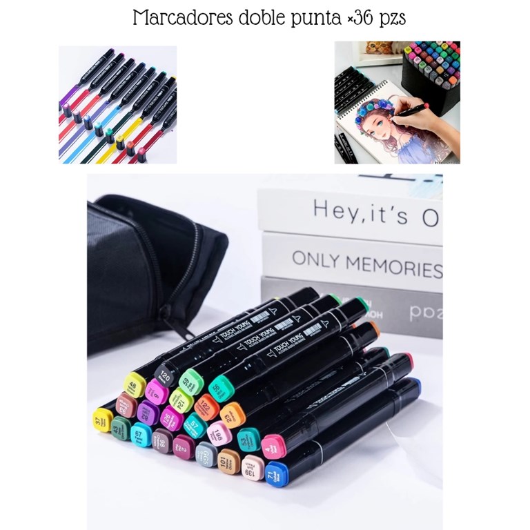 MARCADORES DOBLE PUNTA X 36 UNIDADES EN ESTUCHE CON CIERRE