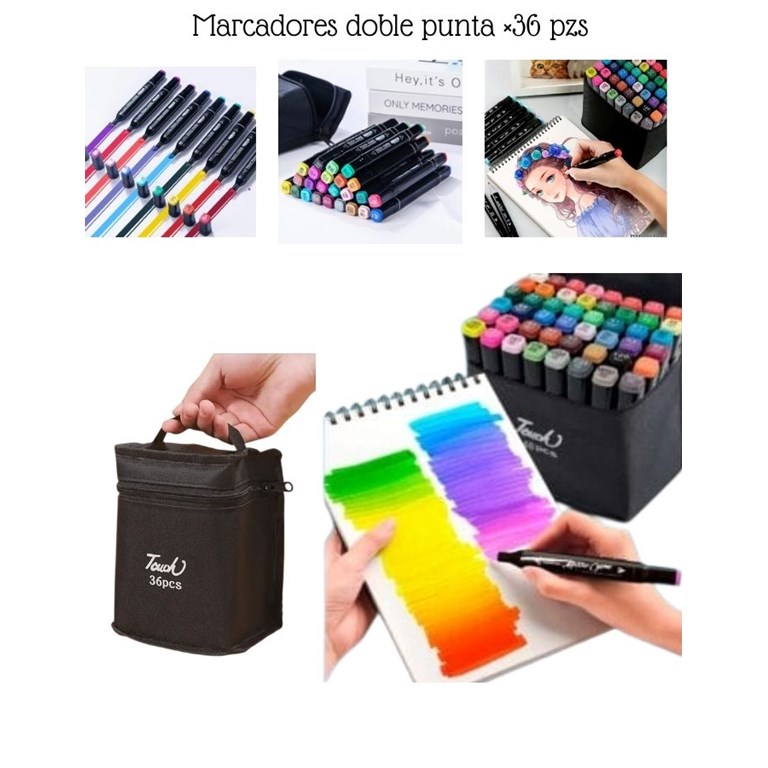 MARCADORES DOBLE PUNTA X 36 UNIDADES EN ESTUCHE CON CIERRE