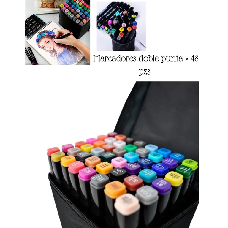 MARCADORES DOBLE PUNTA X 48 UNIDADES EN ESTUCHE CON CIERRE
