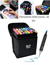 MARCADORES DOBLE PUNTA X 48 UNIDADES EN ESTUCHE CON CIERRE