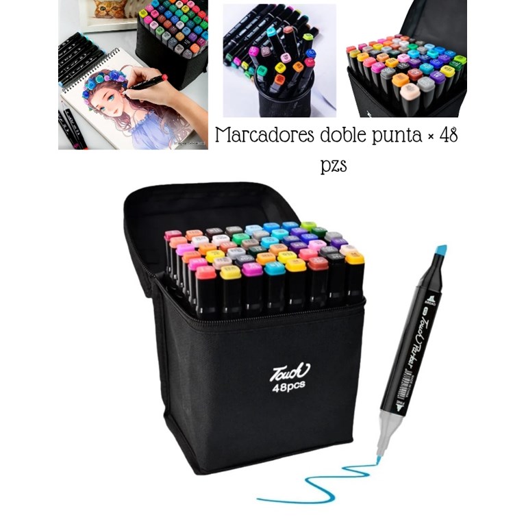 MARCADORES DOBLE PUNTA X 48 UNIDADES EN ESTUCHE CON CIERRE