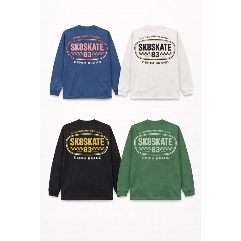 REMERA  PARA NENE MANGA LARGA, ESTAMPA FRONTAL Y ESPALDA 'SK8SKATE'. FLIRTY