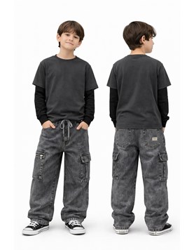 PANTALON DE JEAN CARGO NEVADO CON ELASTICO, PARA VARON. FLIRTY