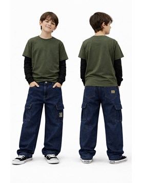 PANTALON JEAN CARGO BLUE BLACK. FLIRTY