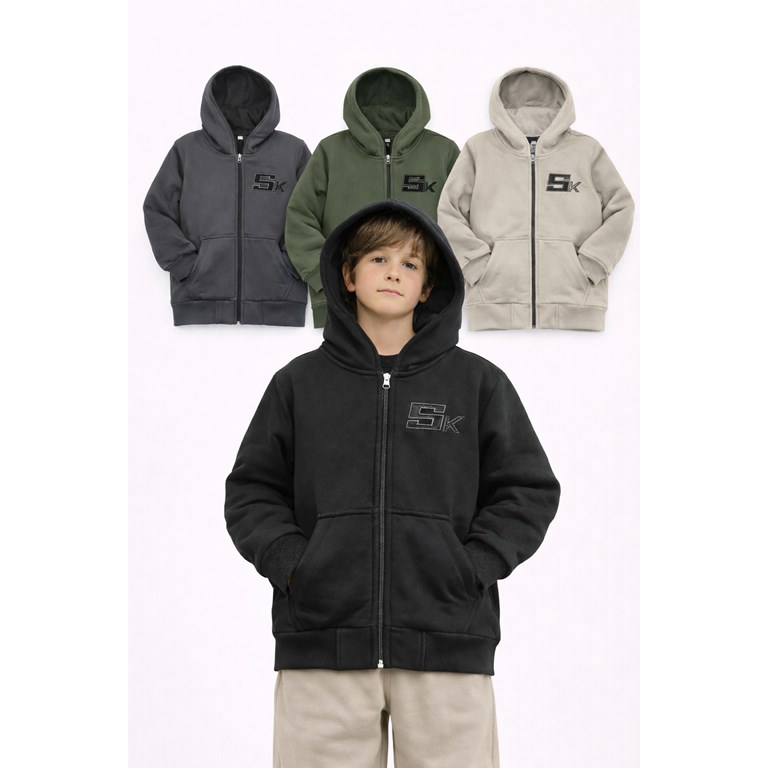 CAMPERA INTERIOR VISON BORDADO 'SK'  CON CAPUCHA Y BOLSILOS, VARON . FLIRTY