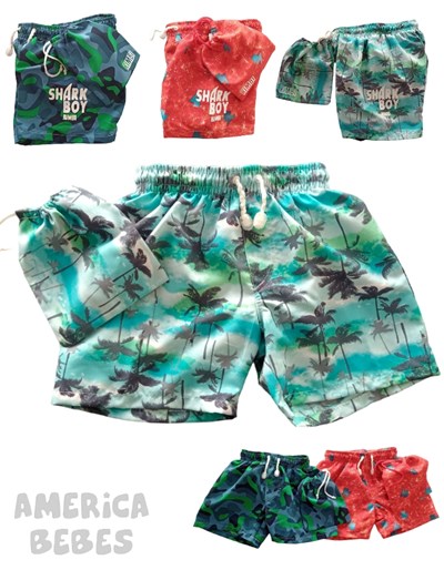 SHORT DE BAÑO PARA NIÑO ESTAMPADO PALMERAS RIMBI