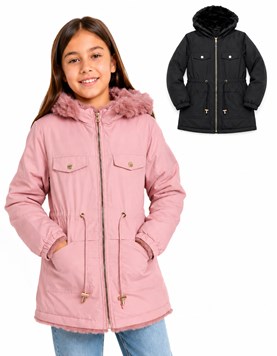 CAMPERA PARA NENA REVERSIBLE FORRADA EN CORDERITO ESTILO PARKA CON CAPUCHA CON PIEL. OLIVIA
