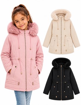 CAMPERA VICKY PARA NENA ESTILO PARKA CON CORDERITO Y CAPUCHA. OLIVIA