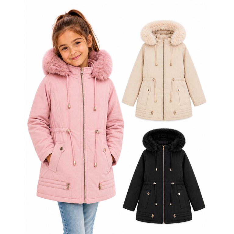 CAMPERA VICKY PARA NENA ESTILO PARKA CON CORDERITO Y CAPUCHA. OLIVIA