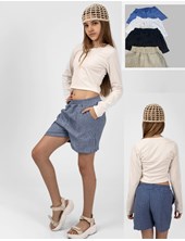 SHORT DE LINO CON RAYAS. OLIVIA