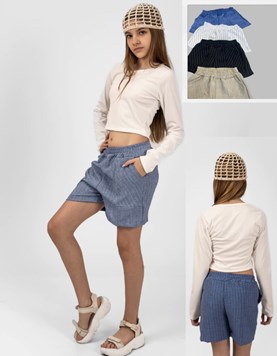 SHORT DE LINO CON RAYAS. OLIVIA