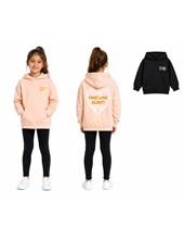 BUZO DE FRISA OVERSIZE CON CAPUCHA ESTAMPA ESPALDA CORAZON. OLIVIA
