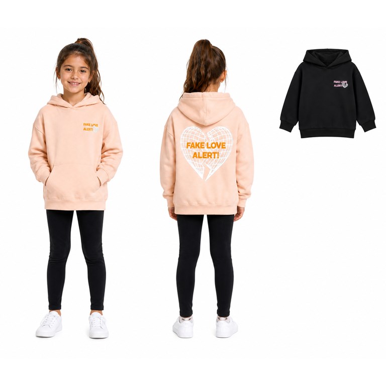 BUZO DE FRISA OVERSIZE CON CAPUCHA ESTAMPA ESPALDA CORAZON. OLIVIA