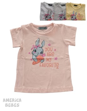 REMERA MANGA CORTA ALGODON PARA BEBA ESTAMPADA CONEJITA YOU ARE MY FAVORITE GRUNY