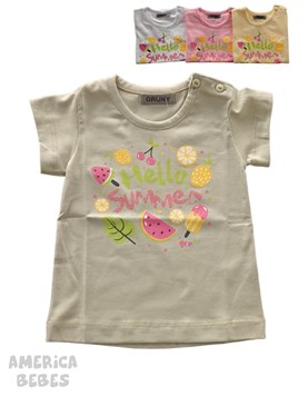 REMERA MANGA CORTA ALGODON PARA BEBA ESTAMPADA HELLO SUMMER GRUNY