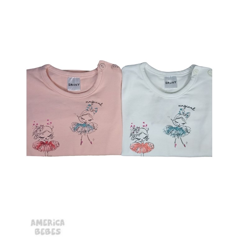 REMERA BEBA MANGA LARGA ESTAMPADA BAILARINA . GRUNY