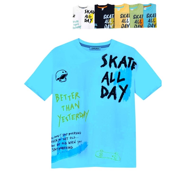 REMERA MANGA CORTA NENE ESTAMPA 'SKATE ALL DAY' GRUNY