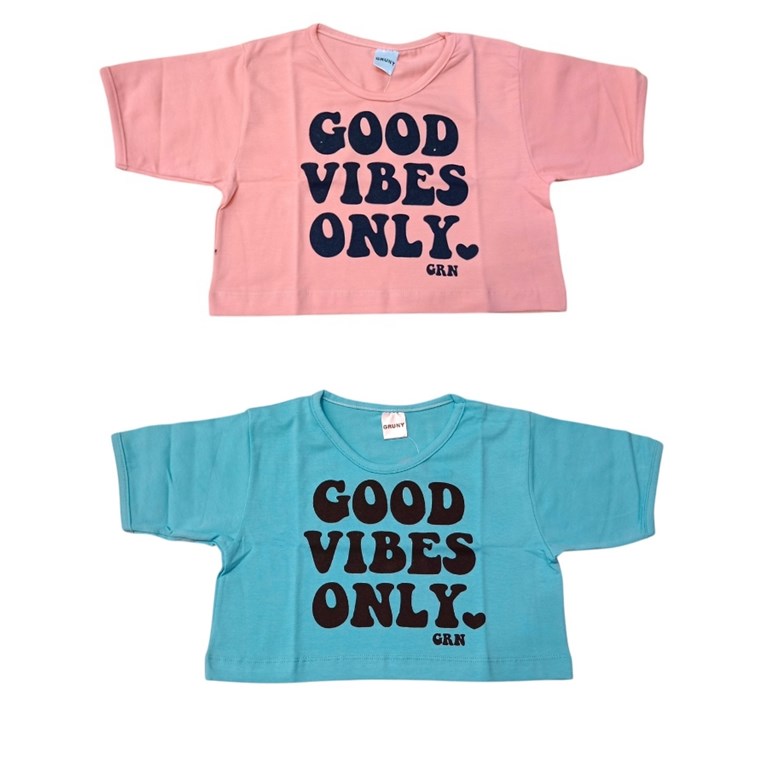 REMERA MANGA CORTA NENA ESTAMPA 'GOOD VIBES ONLY'. GRUNY