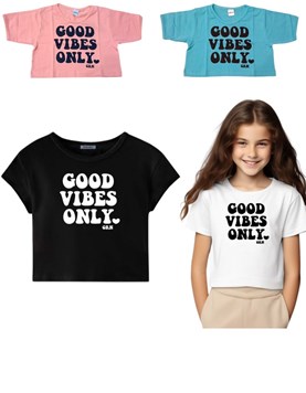 REMERA MANGA CORTA NENA ESTAMPA 'GOOD VIBES ONLY'. GRUNY