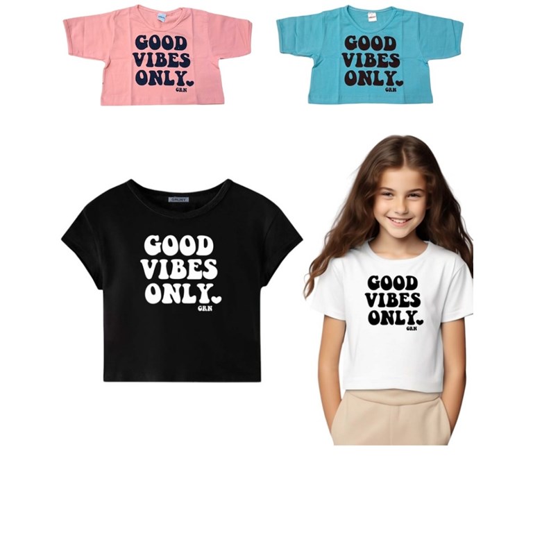 REMERA MANGA CORTA NENA ESTAMPA 'GOOD VIBES ONLY'. GRUNY