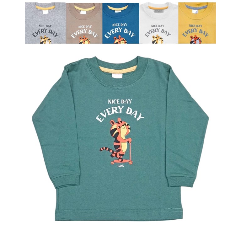 REMERA MANGA LARGA DE ALGODÓN PARA BEBE, ESTAMPA TIGRE 'EVERY DAY'. GRUNY
