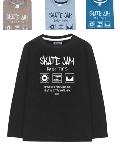 REMERA MANGA LARGA PARA NENE ESTAMPA 'SKATE JAM'. GRUNY