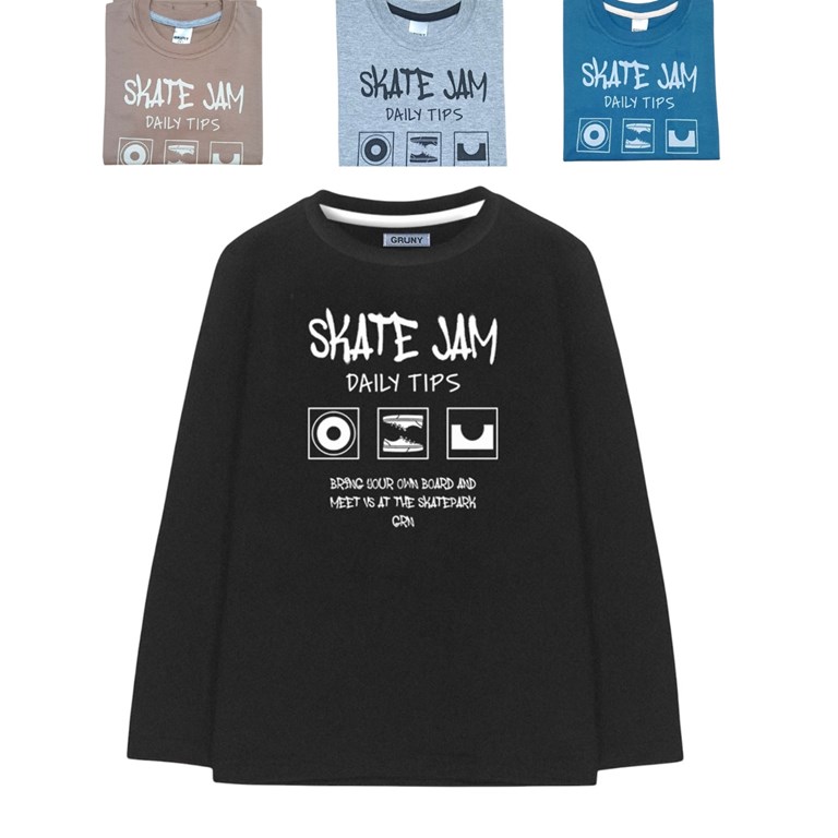 REMERA MANGA LARGA PARA NENE ESTAMPA 'SKATE JAM'. GRUNY