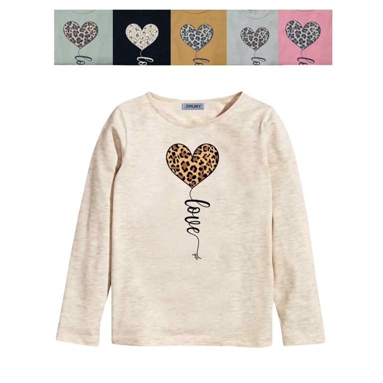 REMERA NENA MANG ALARGA ESTAMPA CORAZÓN ANIMALPRINT. GRUNY