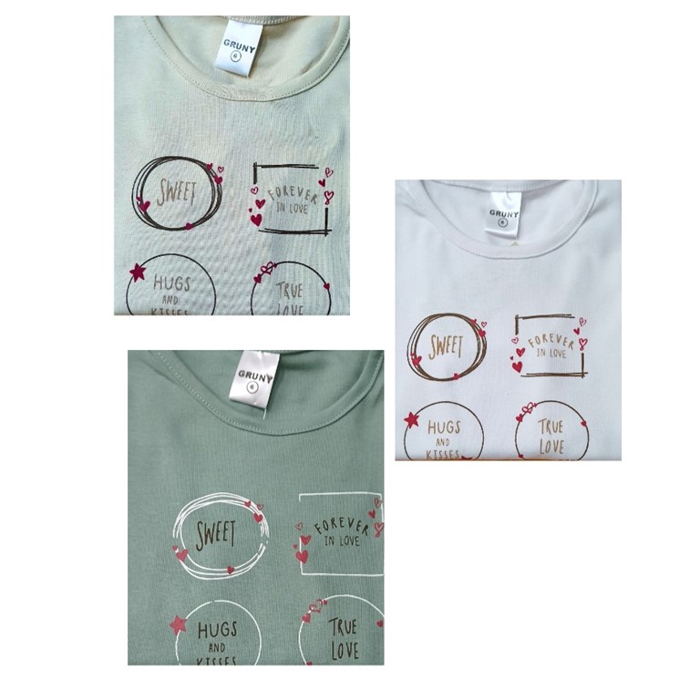 REMERA DE NENA MANGA LARGA  RIB DE ALGODÓN CON ESTAMPA CENTRAL.. GRUNY