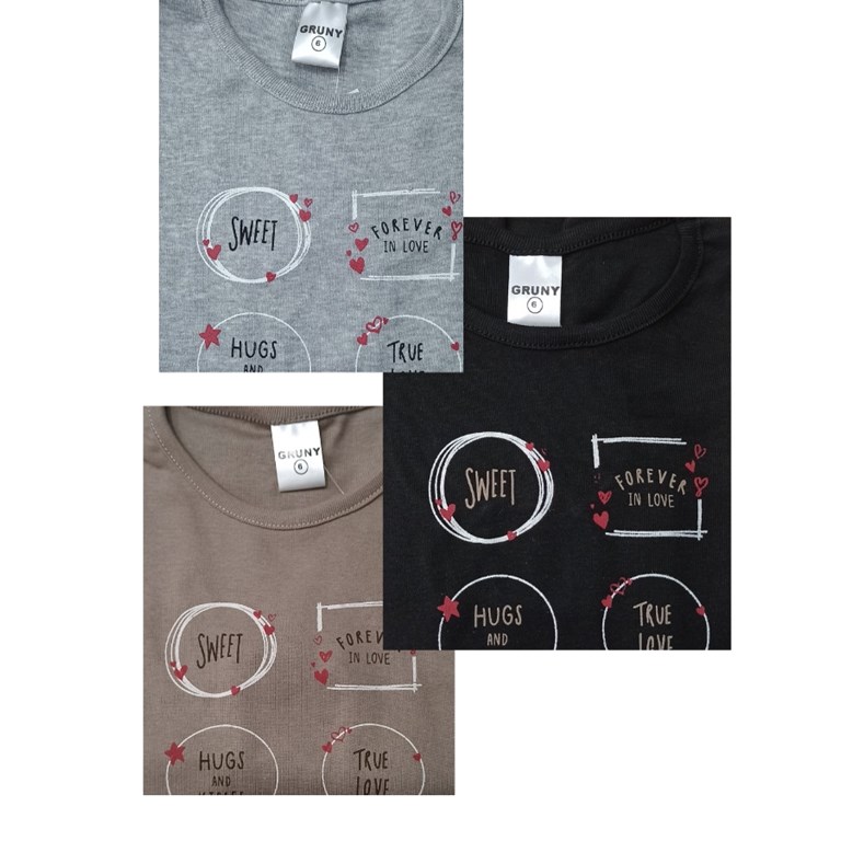 REMERA DE NENA MANGA LARGA RIB DE ALGODÓN CON ESTAMPA CENTRAL.. GRUNY