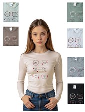 REMERA DE NENA MANGA LARGA  RIB DE ALGODÓN CON ESTAMPA CENTRAL.. GRUNY