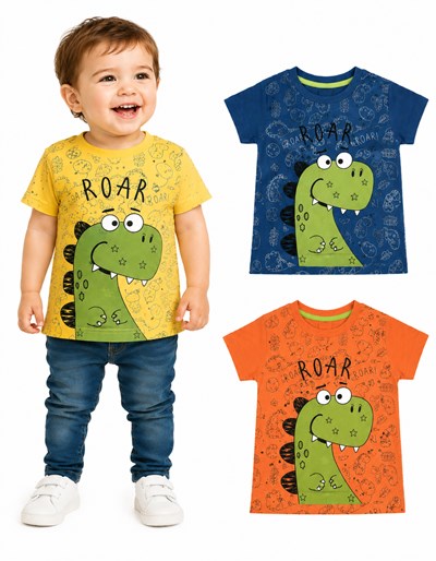 Remera de bebe manga corta estampa dino roar.Gruny