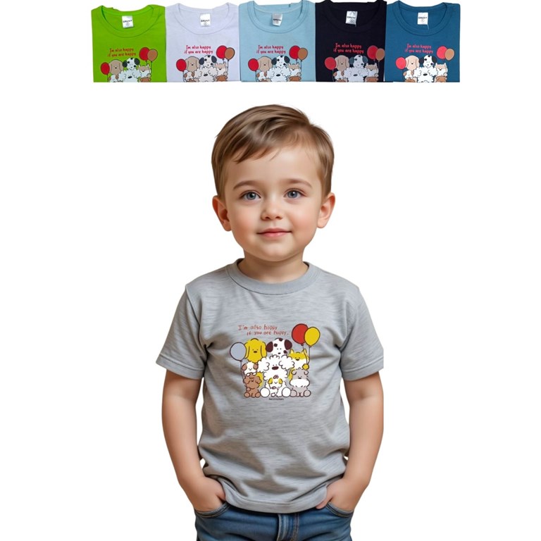 REMERA MANGA CORTA PARA BEBE ESTAMPARA PERRITOS. GRUNY