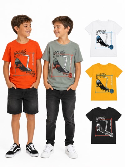 Remera de nene manga corta estampada skateboard.Gruny