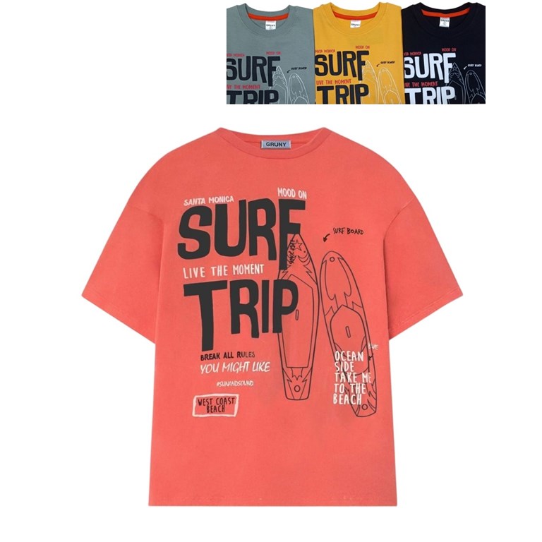 REMERA MANGA CORTA PARA NIÑO ESTAMPA ' SURF TRIP'. GRUNY