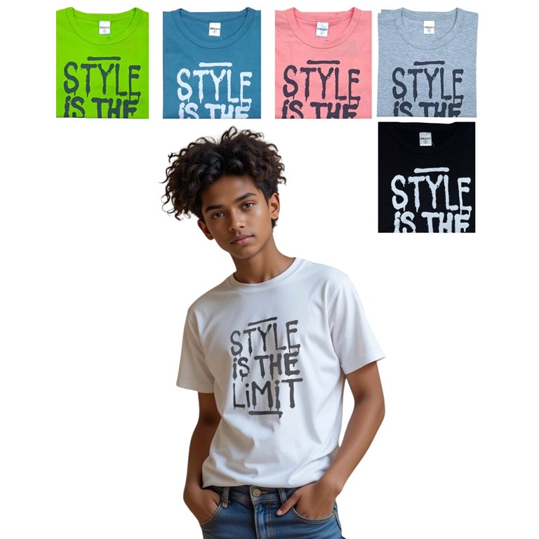 REMERA MANGA CORTA PARA NIÑO ESTAMPA 'STYLE IS THE LIMIT'. GRUNY